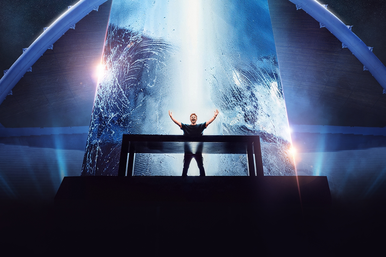 David Guetta: The Monolith -kiertueen promokuva. Megakonsertit jäävät Suomesta väliin!